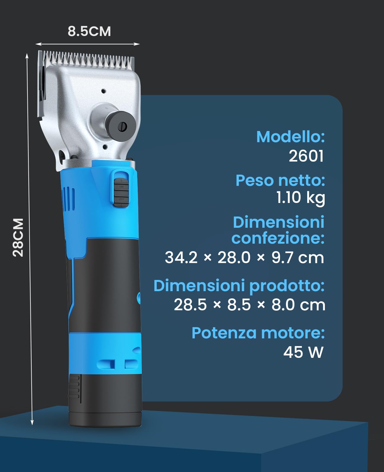 oneisall Tosatrice per cavalli bovini pecore 2 Batterie, Profi Rasoio cavalli per peli spessi e opachi, tosatrice per cavalli a batteria con motore (Blu) (Blu)
