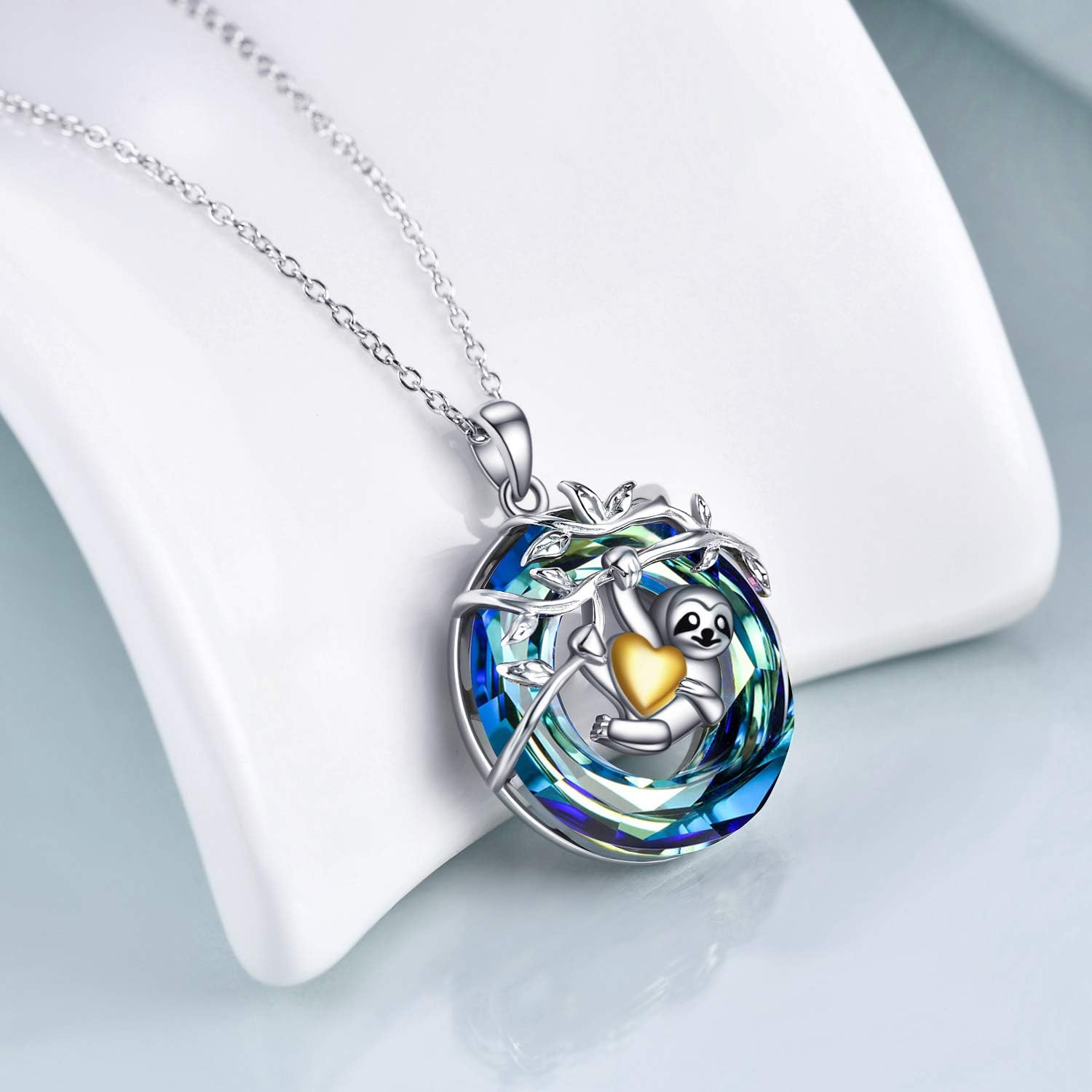 YFN Sloth Gifts Sterling Silver Sloth Necklace Heart Crystal Sloth Jewelry for Women Men Christmas Gifts - Image 3