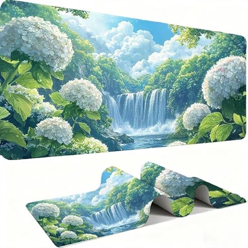 Mouse Mat, Desk Mat Large 1200x600x3 mm XL Mousepad - Mouse Pad Gaming - Improved Precision and Speed - Non-Slip Rubber Base, Waterproof Surface, Smooth Surfaces (120x60 Hydrangea Waterfall) j0xk-103