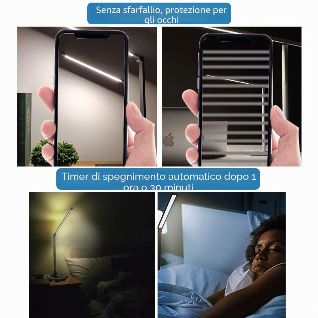 Lampada da Scrivania a LED, Lampada da Tavolo Dimmerabile con Porta USB, Luce Pieghevole Touch Control 5 Livelli di Luminosità 5 Modalità Memoria Sensibilità Tattile, per Lettura Lavoro Ufficio, Nera