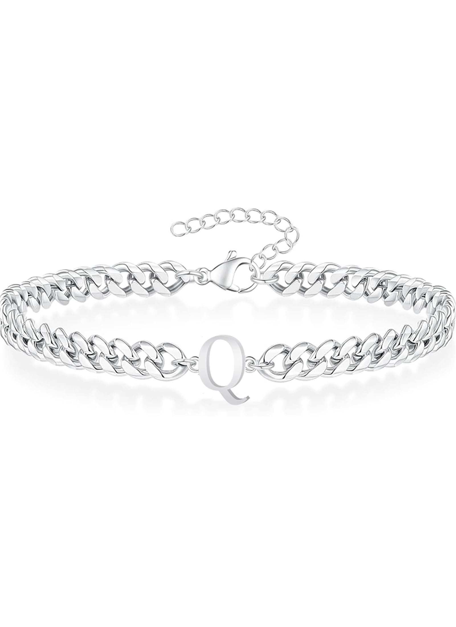 TAGOMEI Silver Initial Bracelets for Men Gifts for Boyfriend Birthday Graduation Gifts for Him Men A-Z Letter Bracelet Boyfriend Dad Husband Adjustable Stainless Steel Non Tarnish Cuban Link Bracelet