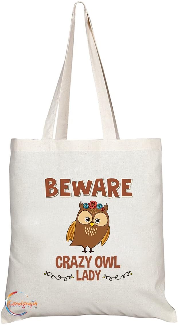 TB237 Beware Crazy Owl Lady Novelty Present Gift Printed Eco-Friendly Stylish Long Handled Tote Shoulder Bag