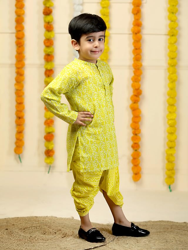 Image of The Mom Store Baby /Kids Boys Dhoti Kurta Set | Dhoti and Kurta | 100% Cotton | Comfortable | Ethnic | Festive Look | Block Prints | Colored Dhoti | Blue