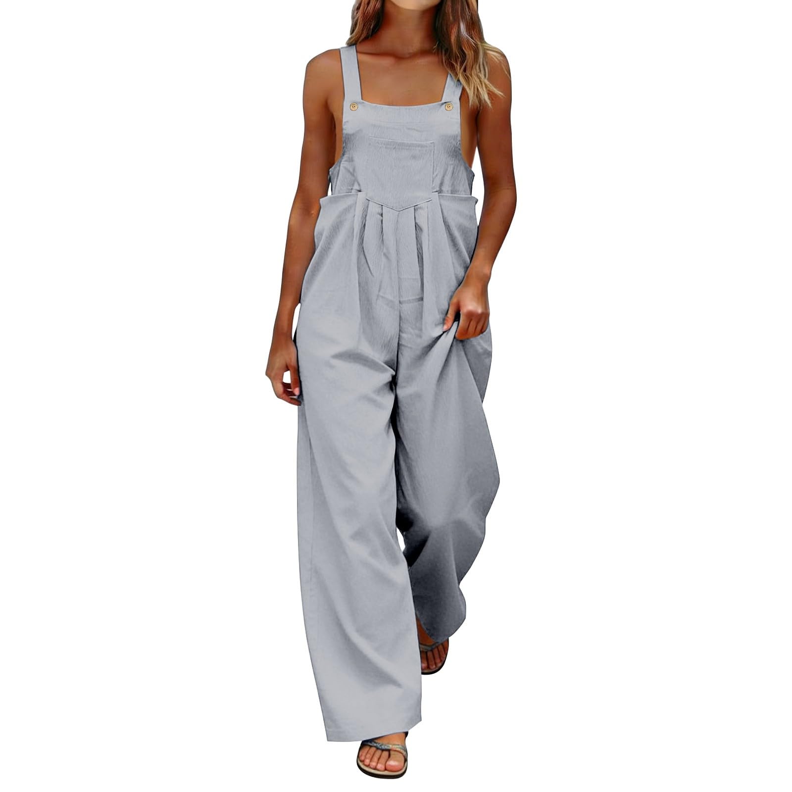 Latzhose Damen Sommer Baumwolle Jumpsuit Ärmellos Breites Bein Overall