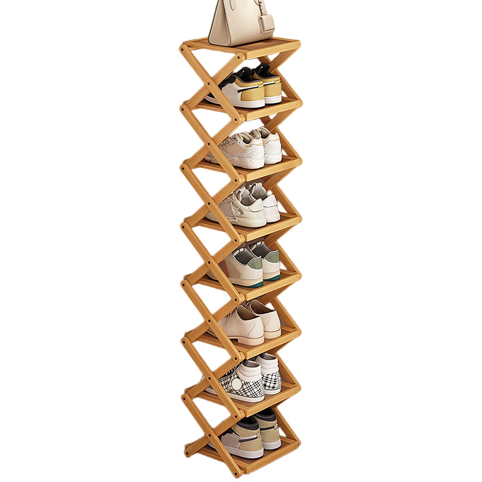 Structure étagère à chaussures en bambou robuste Simcat 8 niveaux couleur naturelle