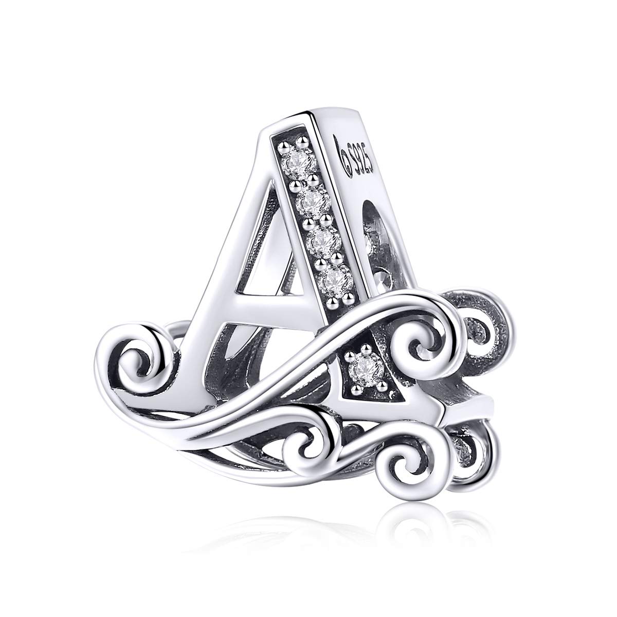 LorrifalSolid 925 Sterling Silver Initial A-Z Letter Charm A-Z Bead for Pandora European Bracelets Necklace Women Jewelry Gift