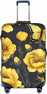 ADAhgu Funda protectora para maleta, lavable, con estampado de mariposas y flores amarillas, con cremallera oculta, White, L