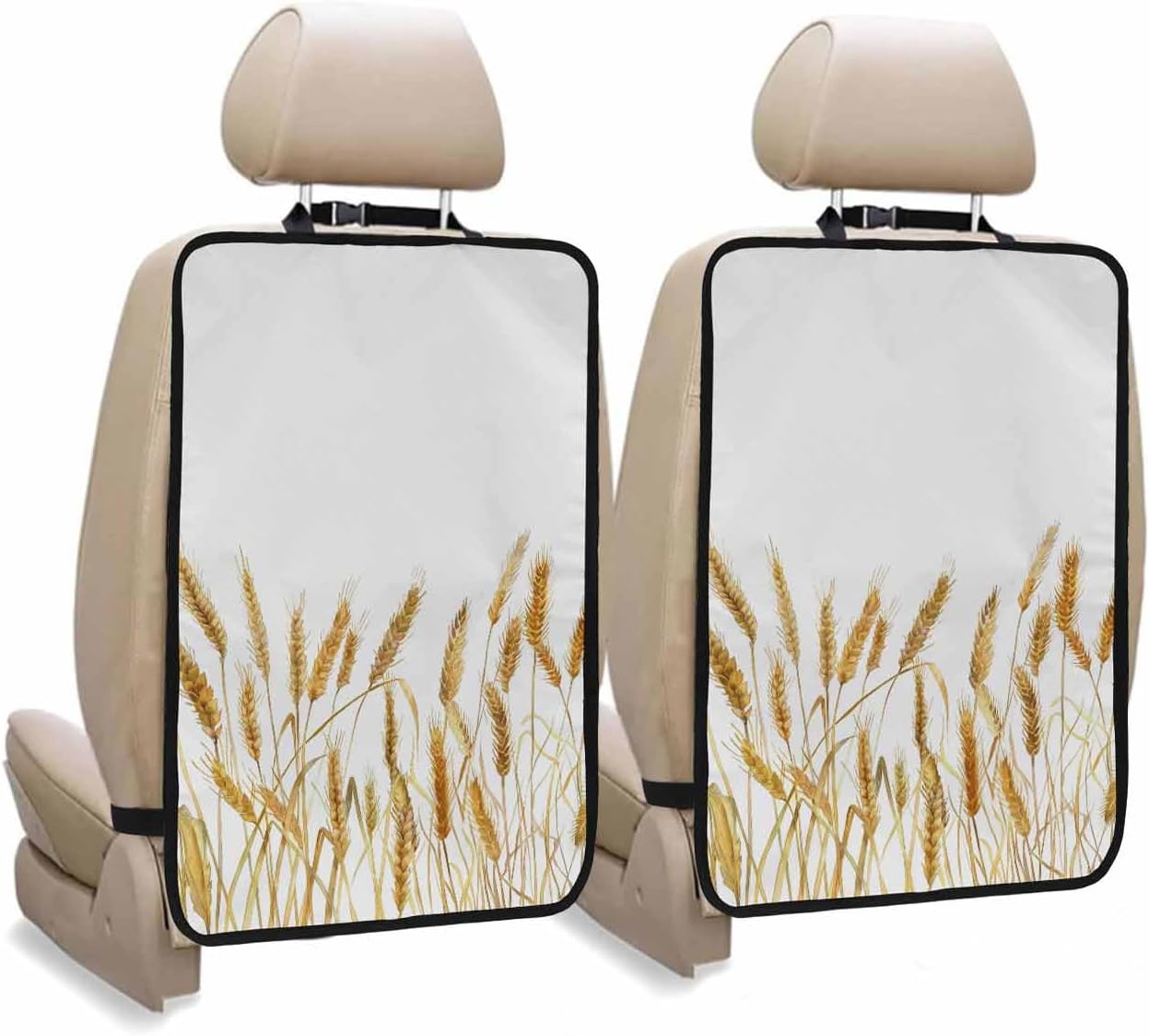 T&H XHome Car Seat Protector, 2 Pack Kick Mats Back Seat Protector Autumn Wheat Plant Patterns Waterproof Backseat Cover for Kids Universal Fit Automotive Interior Protectors