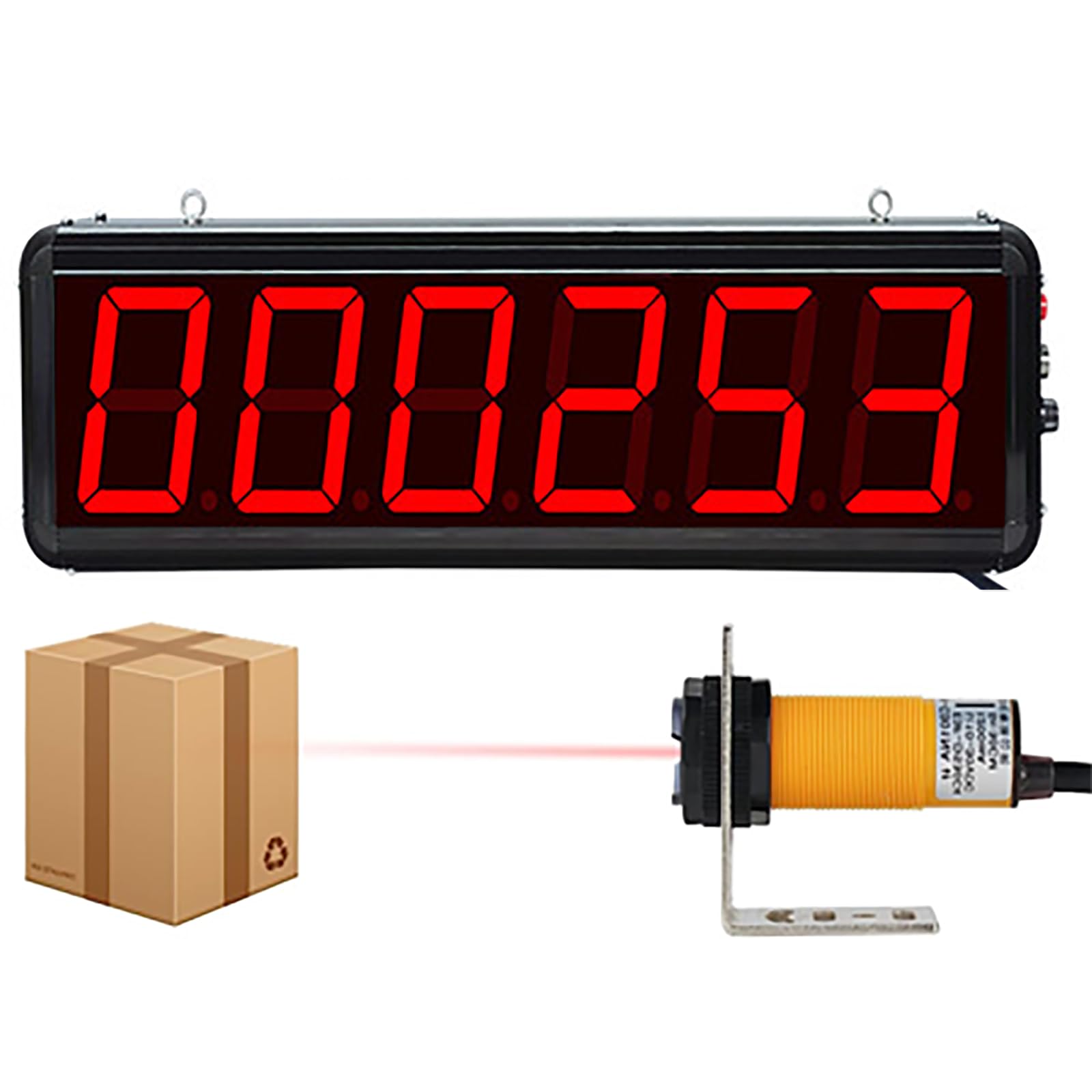 Tileze Red Led Auto Display Digital Counter 0-999999 6 Digits + Momentary Switch Push Button, Sensor Distance 70Cm, People Visitor Counter, 4In Number Display Counter For Factory Production Line School