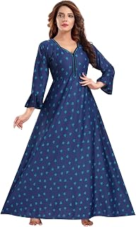 Fabme Women's Crepe Printed Flare Nighty with Long Sleeves/Night Gown/Nightwear/Maxi Price In India