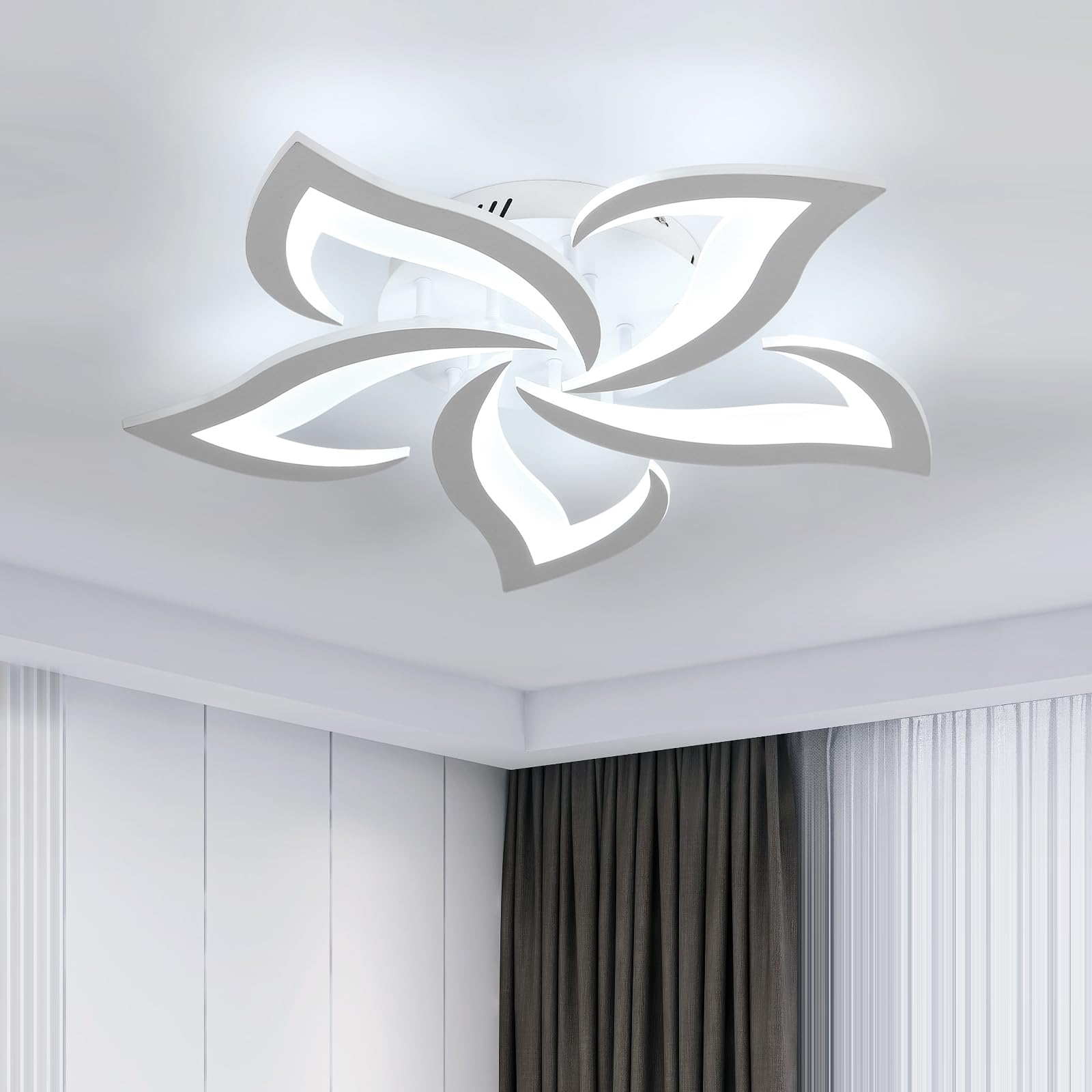 Riserva LED Ceiling Light, 60W Mordern Ceiling Lamp White, 6500K Cool White, Acrylic Petal Design Chandelier for Bedroom, Living Room, Dining Room, Kitchen, Φ60cm