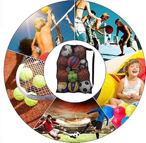Heavy Duty Sports Ball Bag,Drawstring Mesh Ball Bags Extra Large Soccer Ball Bag Work For Coach, Basketball,Football, Volleyball,Baseball And Swimming Gears With Adjustable Strap (Black) #TOP4