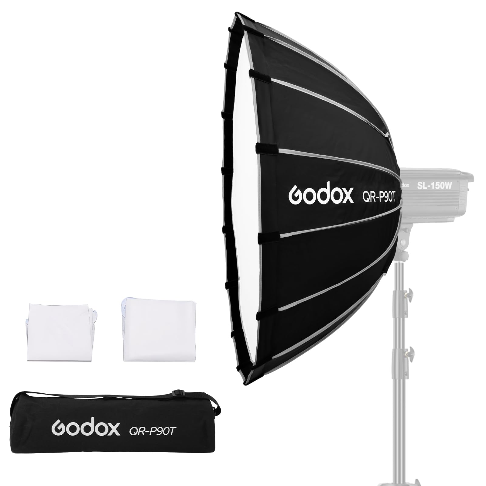 Godox QR-P90T 90cm/35.4inch Grand Angle Softbox Parabolique Quick Release Softbox Photography Studio Silver Wide Angle Soft Box pour Bowens Mount MonoLight et Flash pour GODOX SK400 pour Neewer