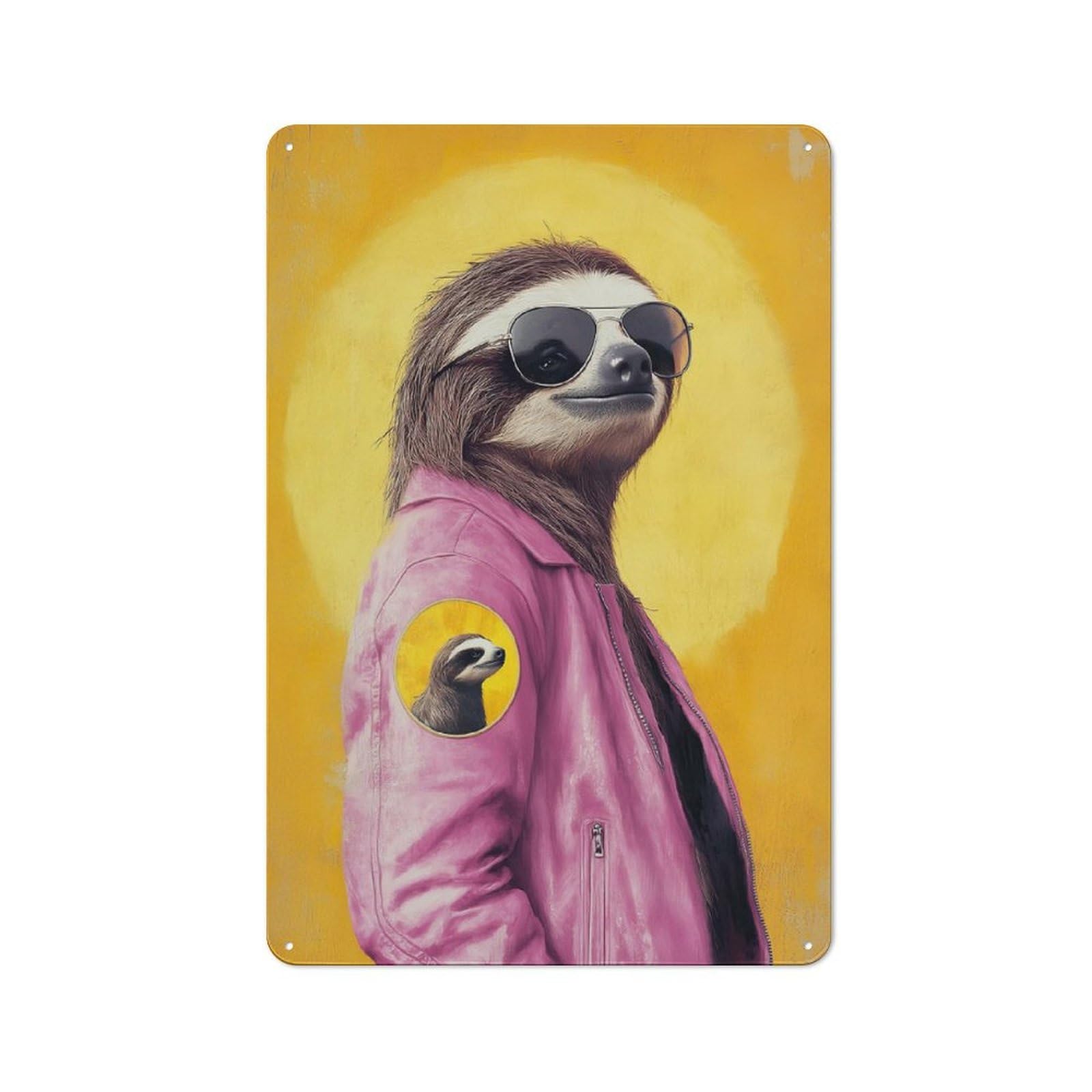Metal Plaque 30x20cm with Cool Sloth in Sunglasses for Pub Or Café, Vintage Decor, for Pub Decor Enthusiasts