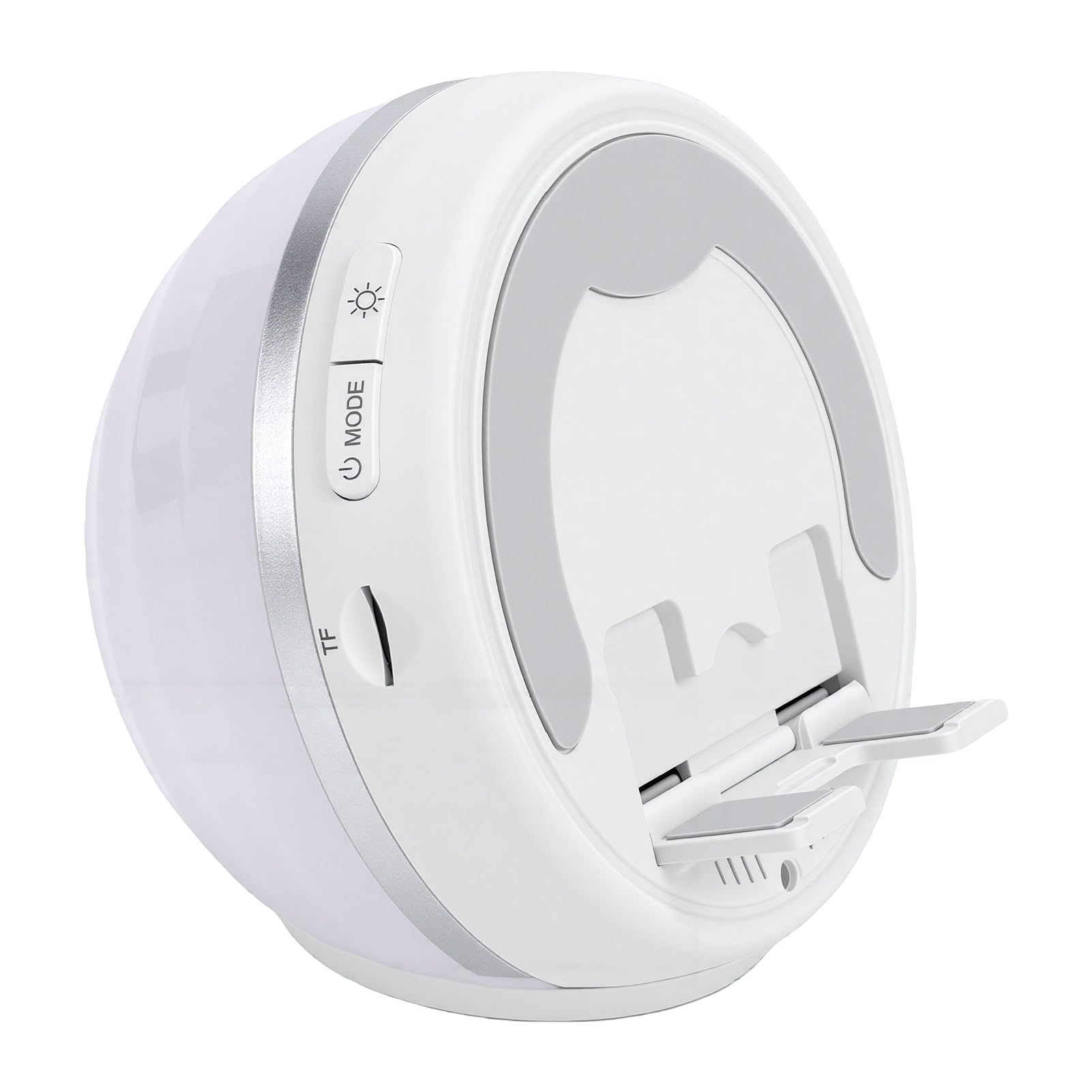 Jiawu Altavoz de Inducción con Soporte para Teléfono, 5.3 HiFi Bluetooth Sonido Envolvente de 360° Soporte para Teléfono con Luz Ambiental para Mesa de Inteligente, Soporta (White)