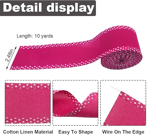 Miniatura 2 de Cintas de borde con alambre rosa de 2.5 pulgadas y 10 yardas, decoración de borde con cable sólido de resorte, cinta de tela para manualidades,