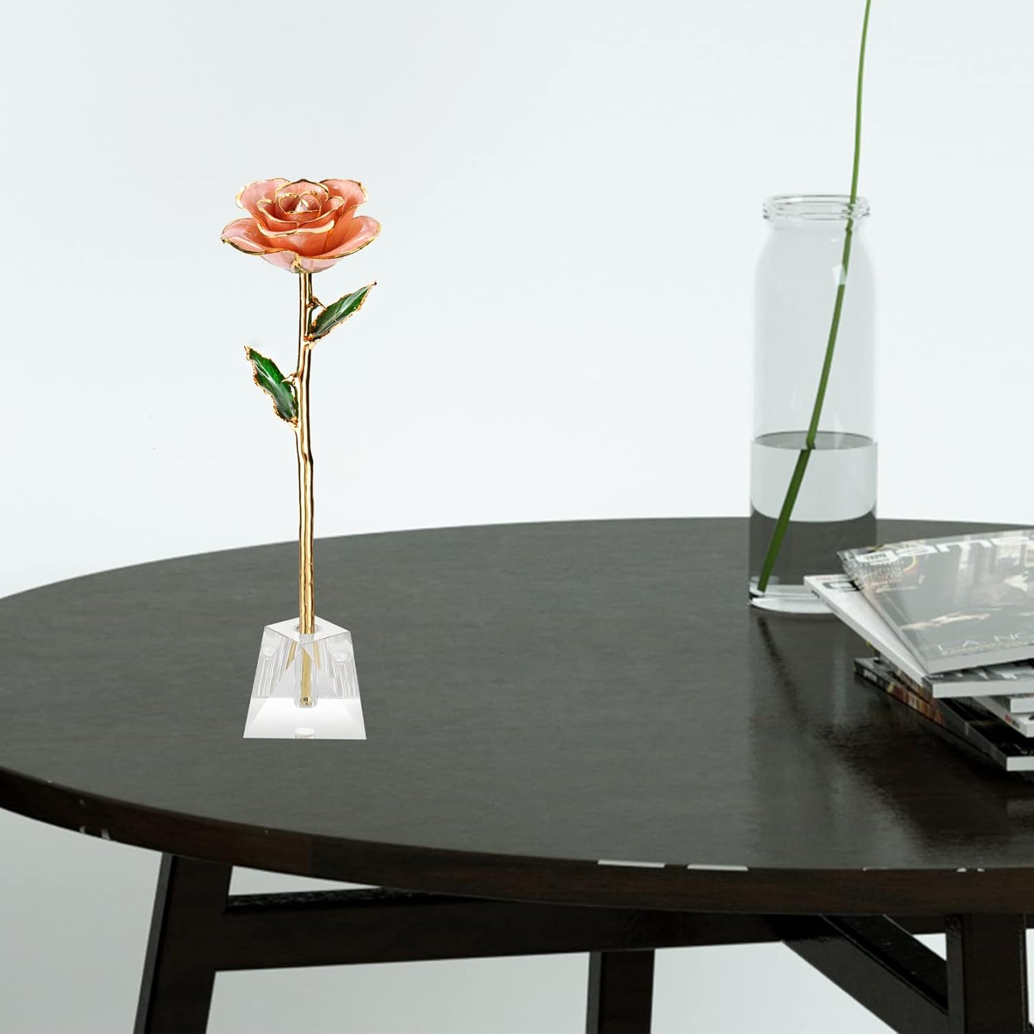 Mom Gifts Gold Rose,Gold Dipped Rose Made from Real Rose Gifts for her and Best Gifts for Mother Gold Roses (Pink Rose with Crystal Stand) - Image 5