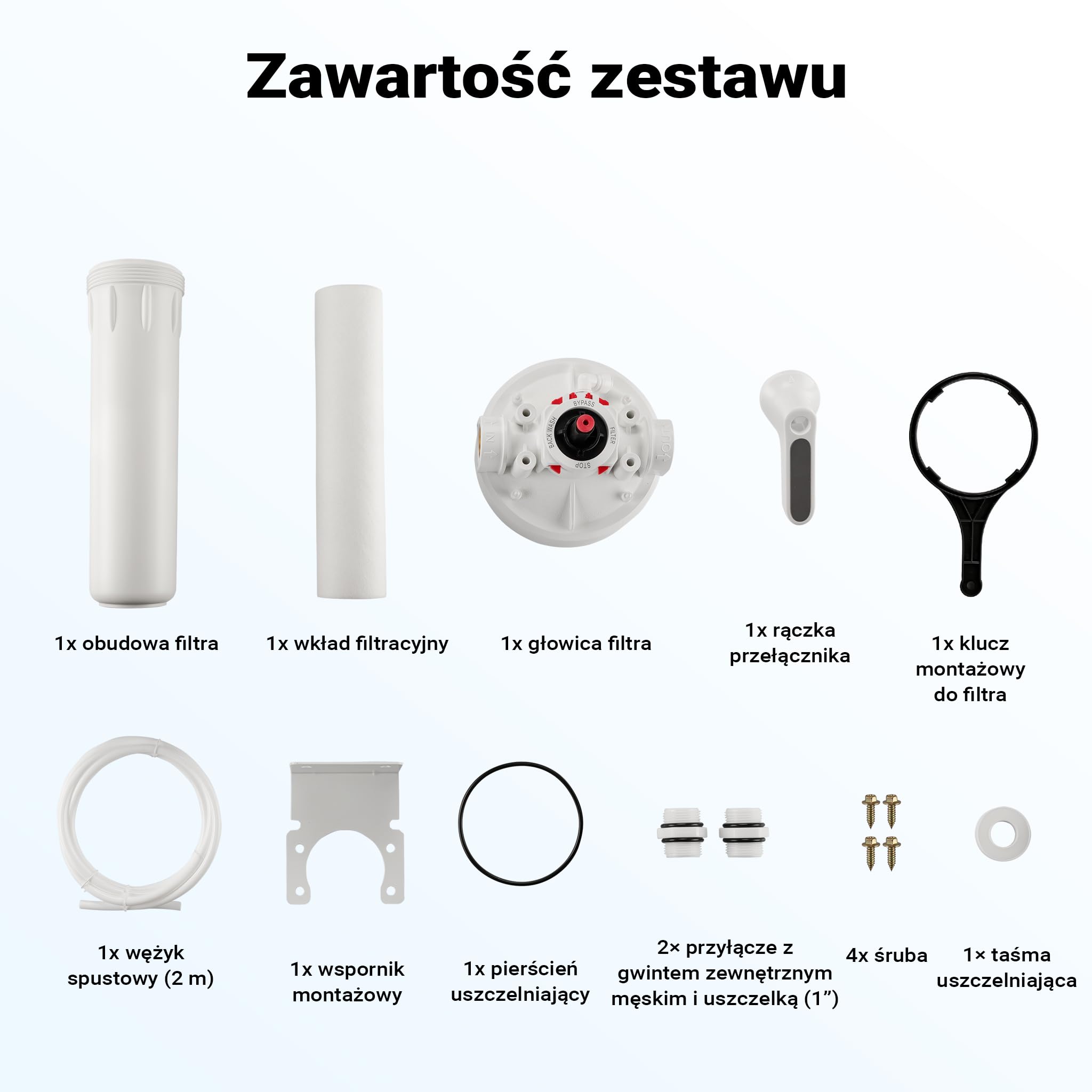 Naturewater filtr wstępny do wody z wkładem PP 20", filtr mechaniczny z płukaniem wstecznym, ciśnienie robocze 1,5–5 bar, filtracja wody w domu
