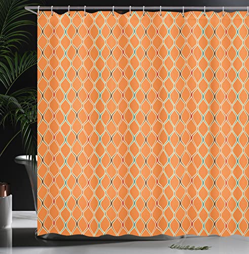 ABAKUHAUS Orange Shower Curtain, Vibrant Old Fashion Trippy with Unusual Shapes in Earthen Toned Display - Image 3