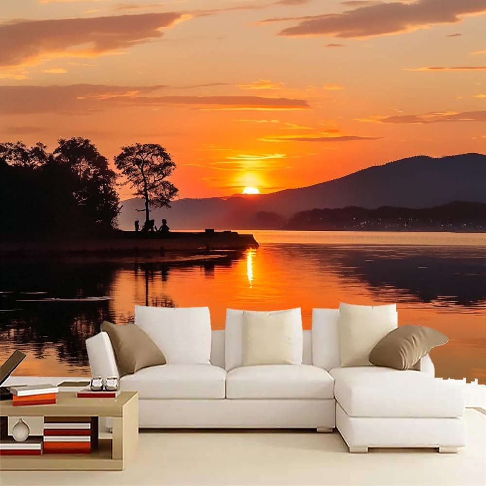 Papier Peint Panoramique Mer et Sérénité - Ambiance Coucher de Soleil Trompe l'Oeil 450x315 cm