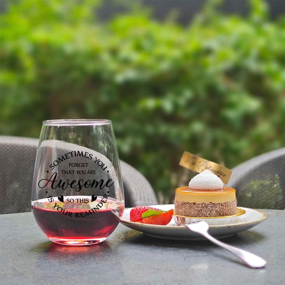 Inspirational Wine Glass for Women - Sometimes You Forget You're Awesome - Thank You Gift for Friends, Coworkers, Boss, Employee, Mom, Mentor, Teacher Appreciation - 15oz - Image 3