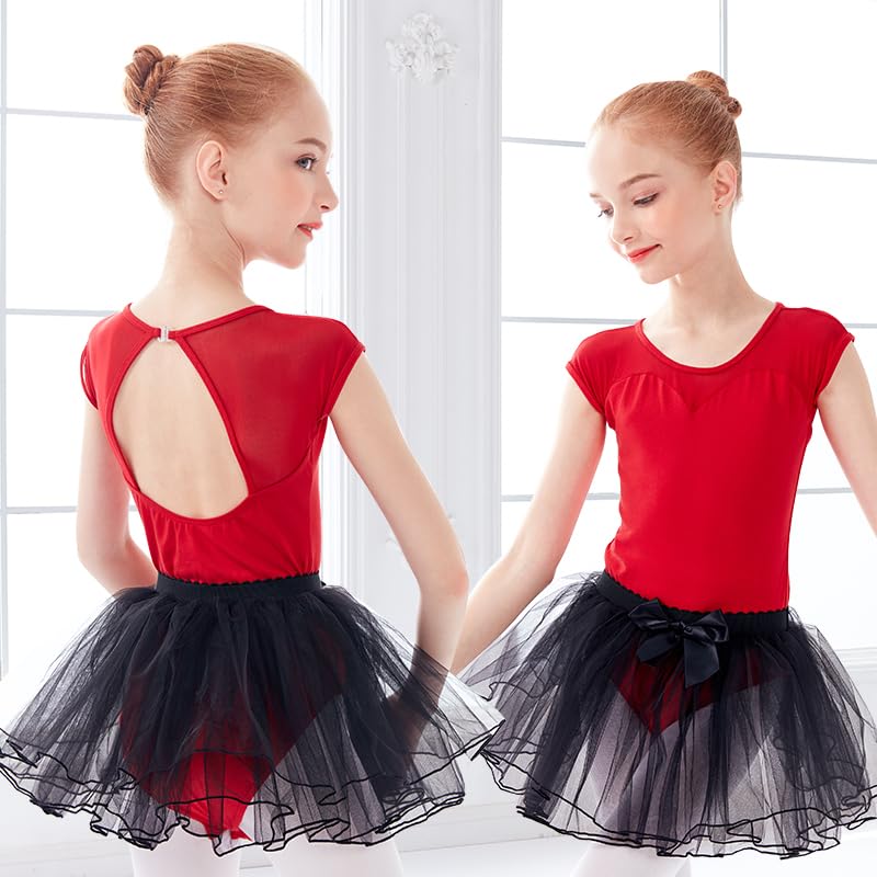Gonnellino Danza Body da Danza Classica for Bambine, Body da Danza Rossi for Bambini, Abito tutù in Rete di Cotone