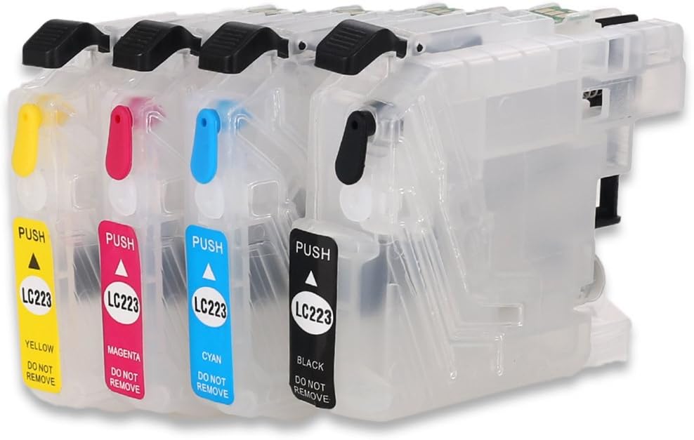 LC223 Empty Refillable Ink Cartridge With Rechargeable Chips Compatible with Brother DCP-4120DW J562DW MFC-J4420DW J4620DW J4625DW J5320DW J5620DW J5625DW J5720DW J480DW J680DW J880DW Printer