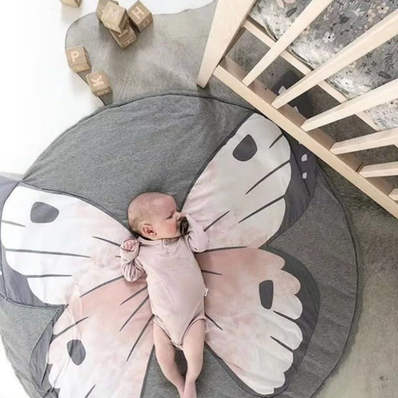 Miniatura 2 de Poowe Tapete redondo de mariposa para bebé, tapete para gatear, manta de mariposa para bebé, tapete para el tiempo de estómago, para niños y niños