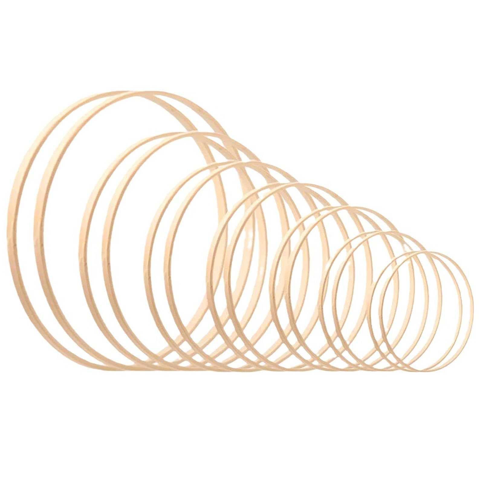 TSKDKIT Set 14 Anelli In Legno Di Bambù Per Macramè E Fai Da Te – 7 Misure (8-20 Cm) Per Acchiappasogni, Ghirlande E Decorazioni - 5