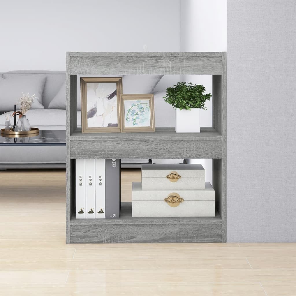 Bücherregal Grau Sonoma 60x30x72 cm, Raumteiler mit Stauraum für Bücher, Zeitschriften und DVDs, Robustes und stabiles Regal für Flur und Wohnraum, pflegeleicht mit feuchtem Tuch