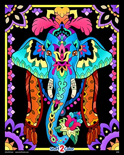 Stuff2Color Painted Elephant Velvet Coloring Poster - All Ages Coloring for Kids, Toddlers, Teens, and Adults (Great for Arts and Crafts Coloring Time, After School, or as a Family Activity)