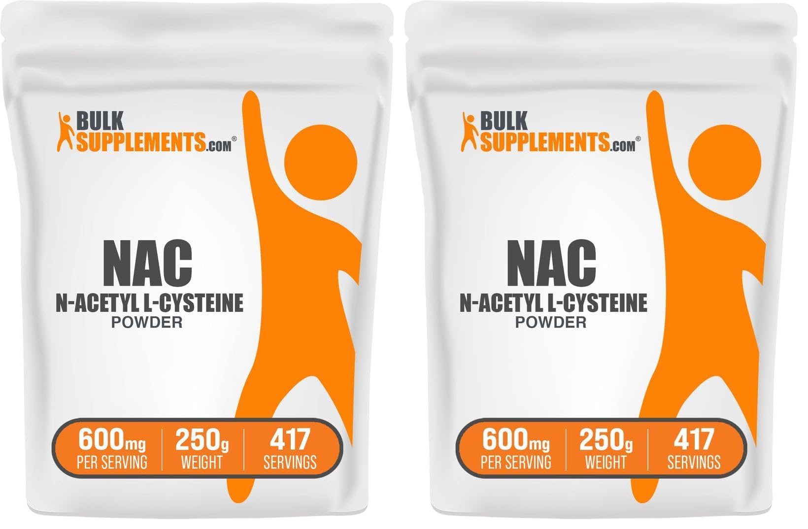 BulkSupplements.com NAC Powder - N-Acetyl Cysteine 600mg, NAC Supplement - Antioxidant Support, Gluten Free - 600mg per Serving, 417 Servings, 250g (8.8 oz) (Pack of 2) 8.82 Ounce (Pack of 2)