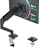 WALI GSMP001N Gas Spring Single Monitor Arm for 17-34" Screens, Up to 26.4lbs, VESA 75/100mm, Full Motion Tilt Swivel Rotate, Black Desk Mount