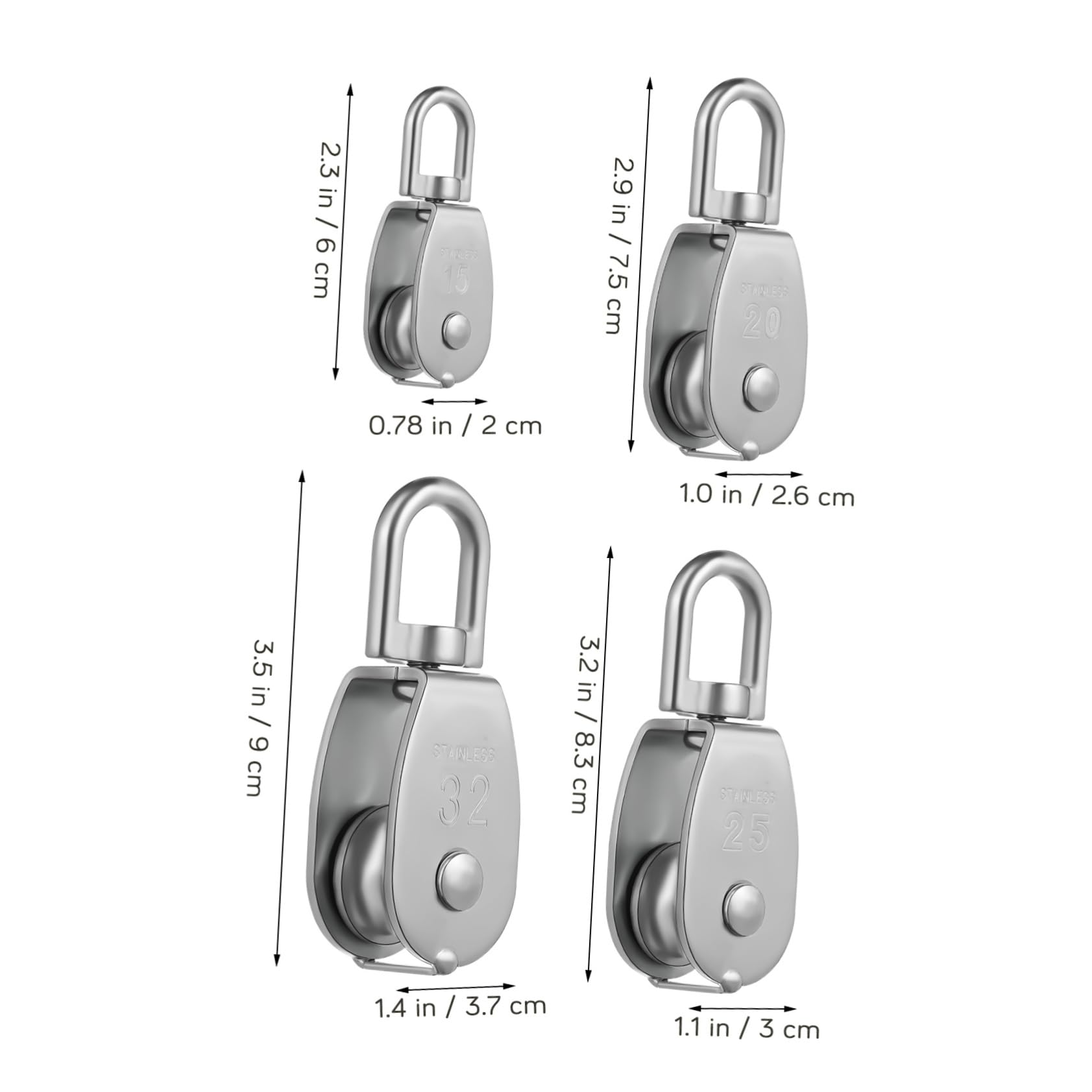BRIGHTFUFU Heavy Duty Moving Pulleys Pack Single Rope Pulleys Swivel Stainless Steel Easy to Install