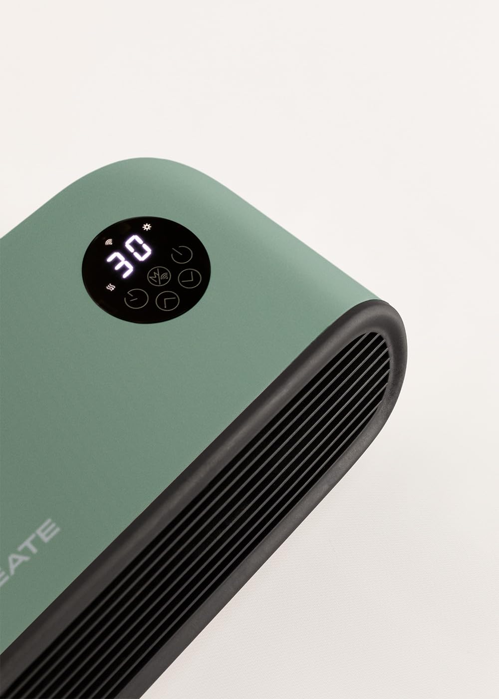 CREATE/WARM WALL PRO/Riscaldatore ceramico a parete o da pavimento con WiFi verde salvia/App, ambienti fino a 20m², rilevamento finestre aperte, antiribaltamento, 3 modalità, LCD, 2000W