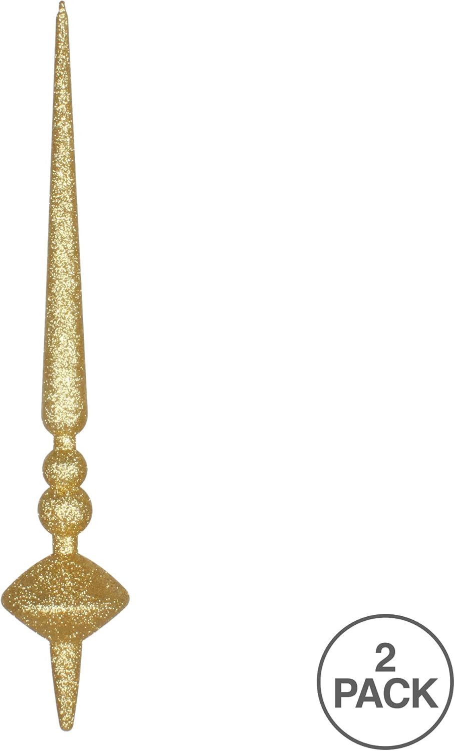 Vickerman 18" Glitter Cupola Finial Ornament, Shatterproof Plastic, Holiday Christmas Tree Decoration, 2 Pack, Gold