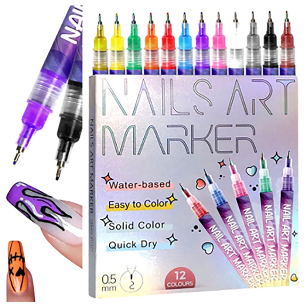12 Colors Nail Art Pens Set 2026 New Nail Art Markers Polish Pen for 3D Nail Art Drawing