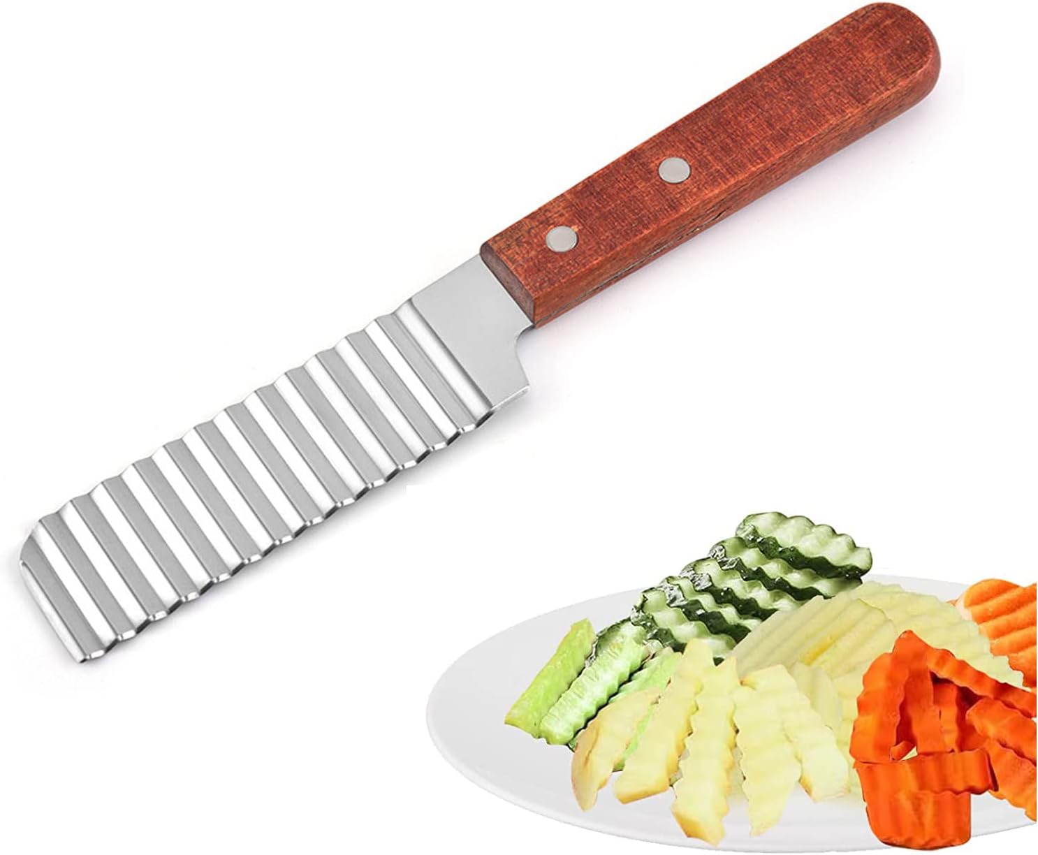 Crinkle Cutter Knife, Crinkle Cutter for Veggies and Potatoes, Stainless Steel French Fries Slicer Handheld Chipper Chopper Kitchen Wavy Blade Cutting Tool Carrot Fruit Knife