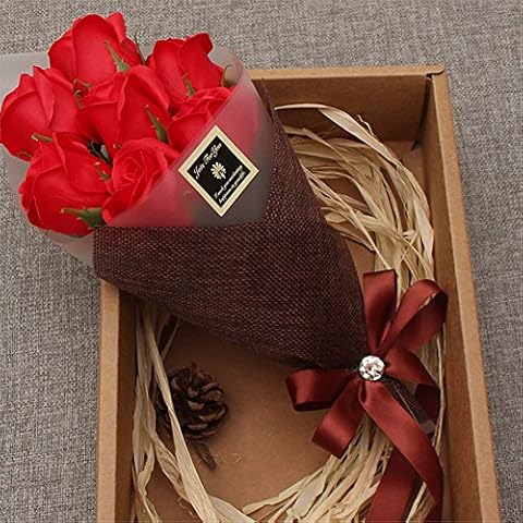 Zinsale 7pcs Rose Scented Bath Soap Flower Artificial Bouquet Decoration (Red) Cover
