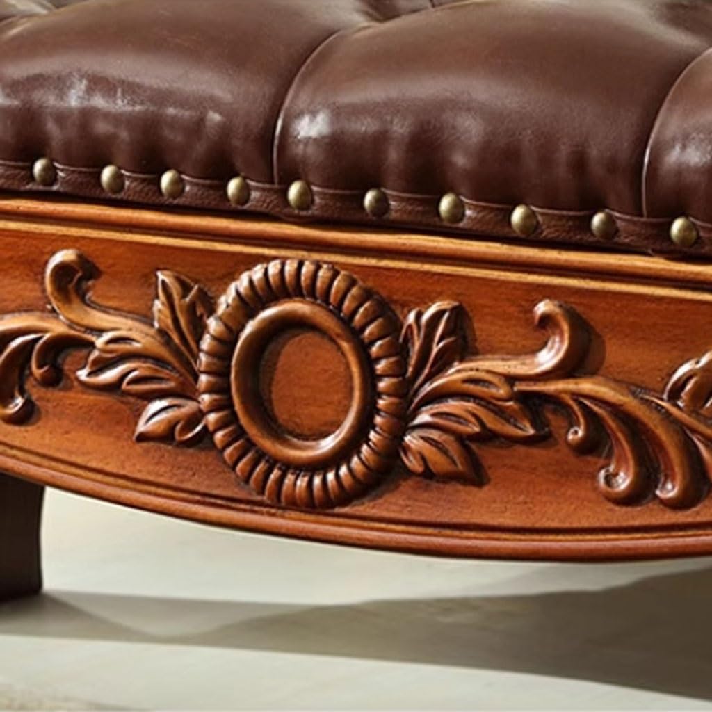 Bancs pour Chambre À Coucher Tabouret de Chevet rétro américain en Bois Massif, Tabouret à Langer en Cuir véritable, Banc de Chevet rétro élégant Pouf De Chambre À Coucher