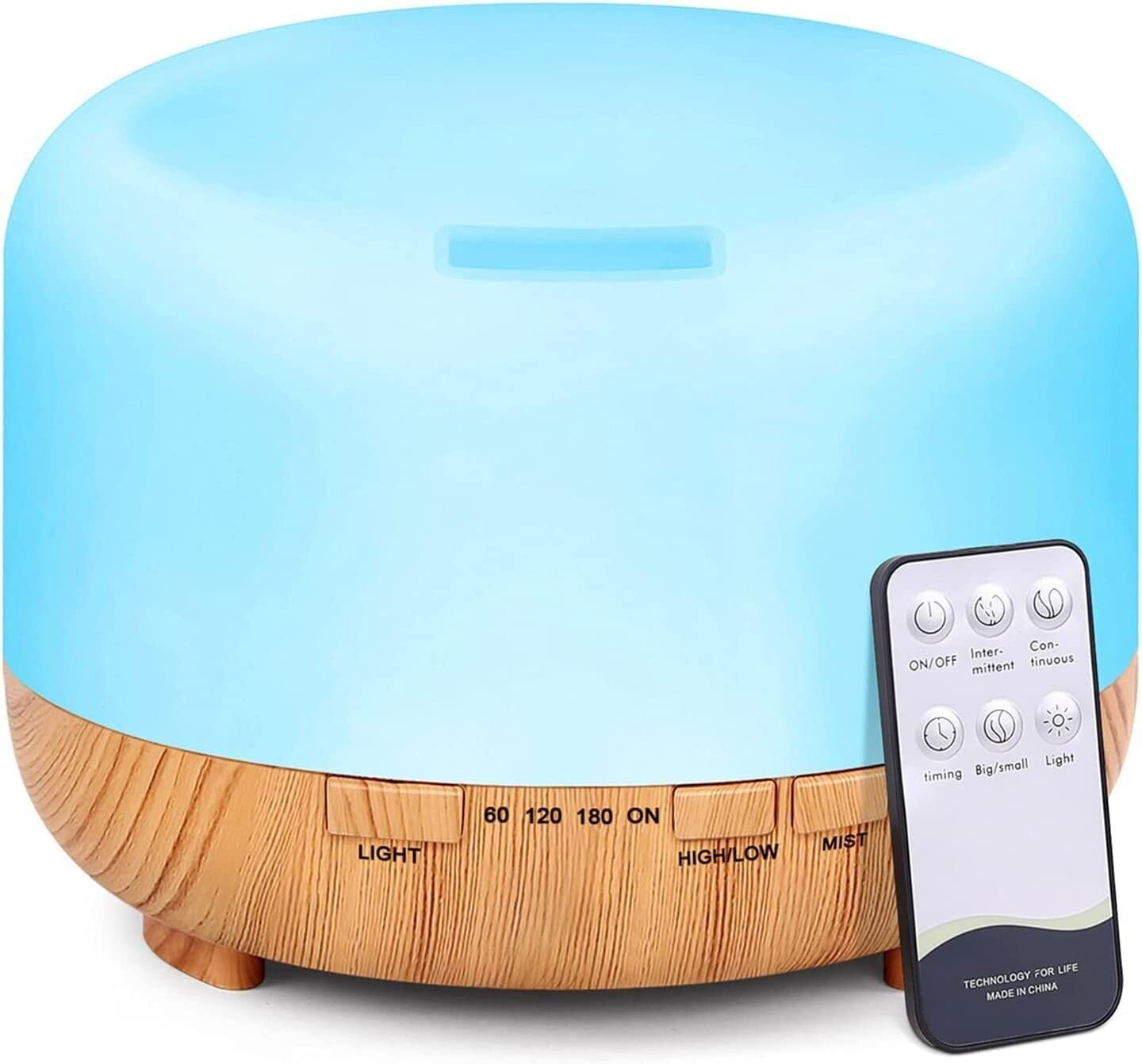 Mu Lin Multiple Colours Mulin Essential Oil Diffuser, Scented Oils And Aromas, Humidifier, Rgb 7 Luminous Colours, 500 Ml With Adjustable Timer With Remote Control, Ultrasonic And Quiet, Living Room, Yoga, Kp-500Ml Large