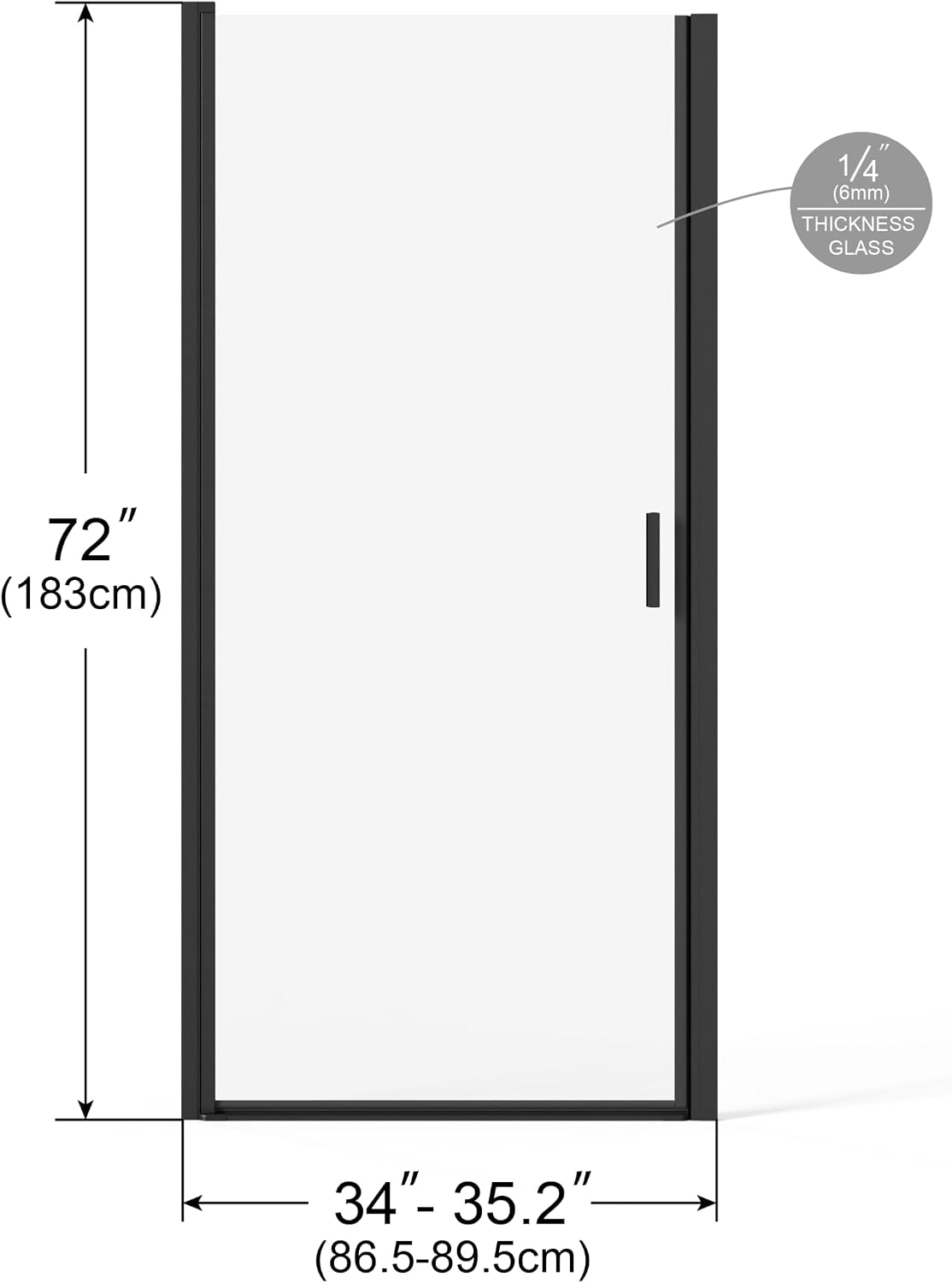 Pivot Shower Door 34x72 Inch - 1/4" Tempered Glass, Semi-Frameless, Easy Installation - Black Finish (Black, 34 * 72")