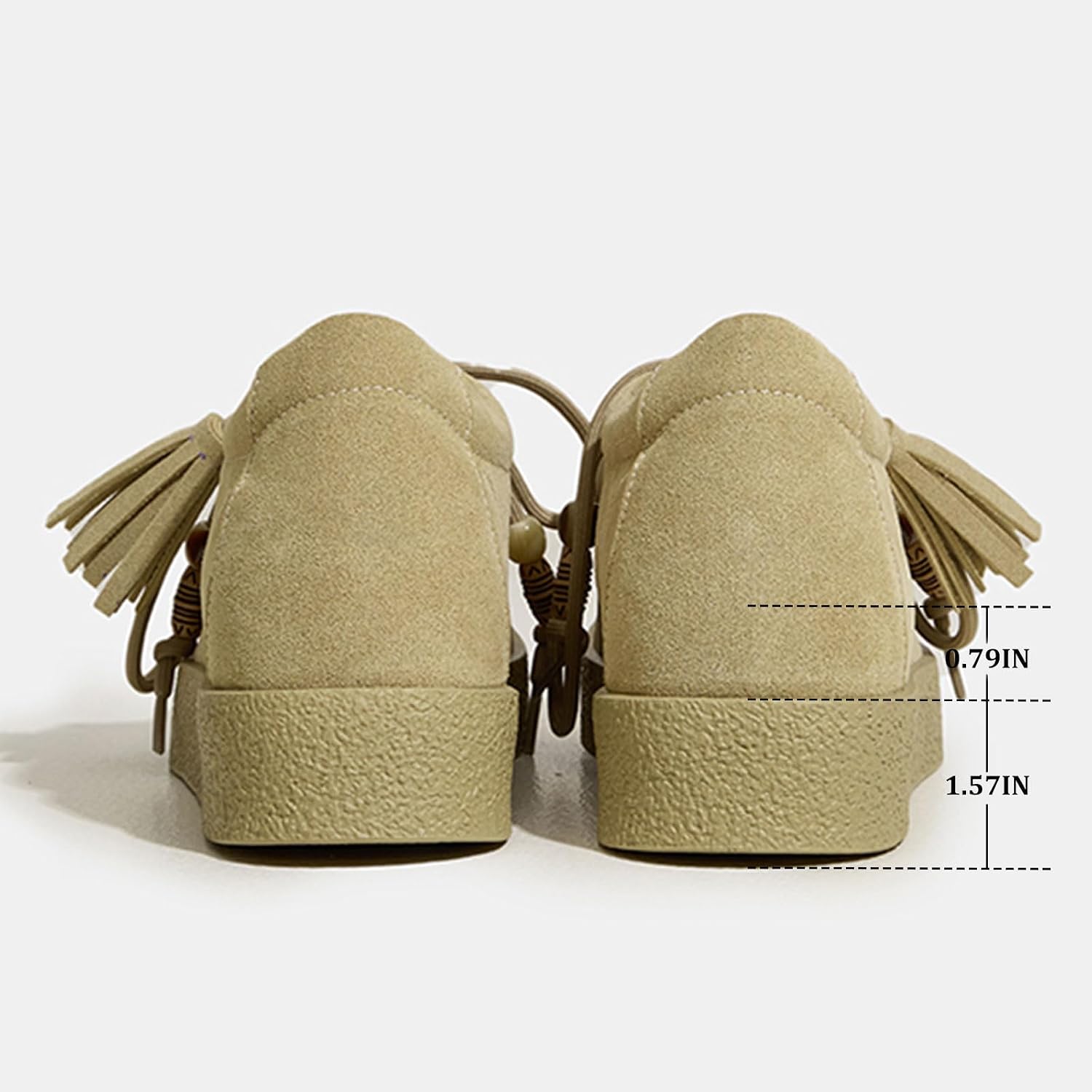 Women's Chunky Platform Suede Oxfords Retro Round Toe Beaded Lace up Thick Sole Fall Causal Moccasin Walking Loafers for Work Office Leisure