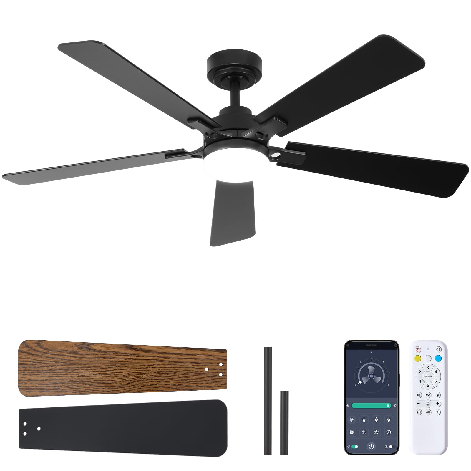 Dolavast 52 Inch Ceiling Fan with Lights and Remote, Downrod Mount, Sloped Ceiling Compatible up to 15°
