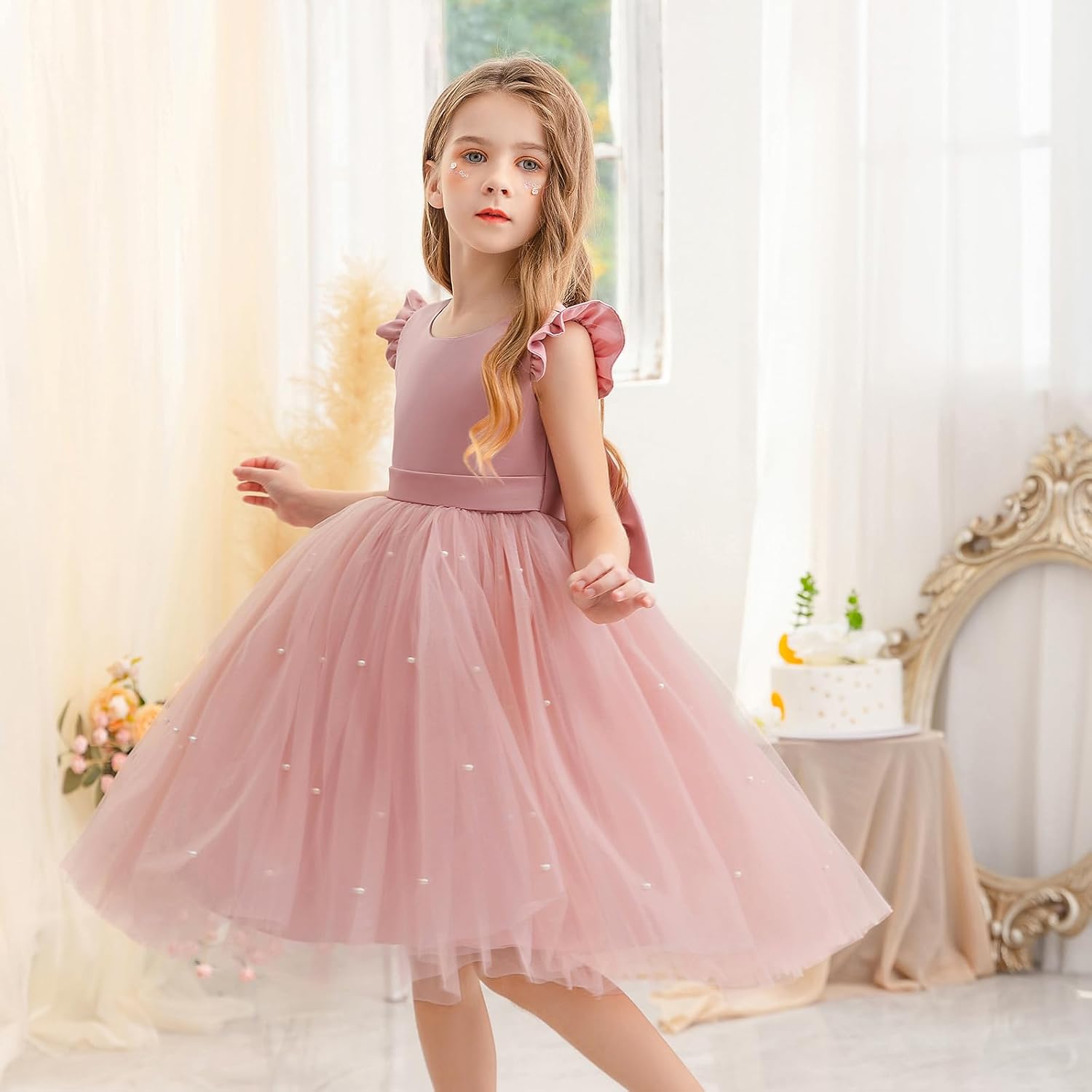 KAQININI Flower Girl Dress Wedding Guest Ruffle Tulle Satin Party Birthday Princess Dresses Pageant Gown Kids Short