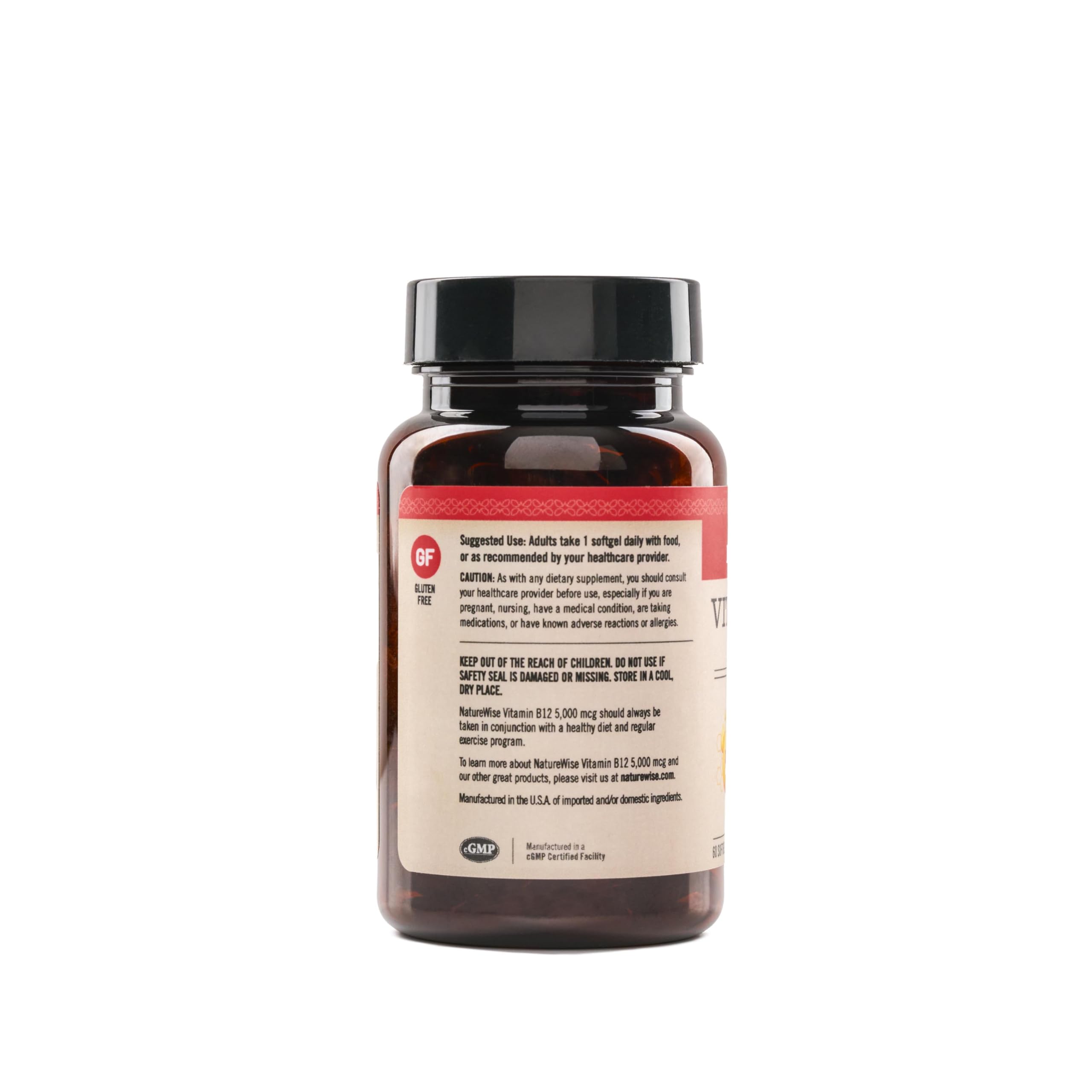NatureWise Vitamin B12 5000 mcg - Extra Strength - Supplement for Supporting Energy Levels, Mental Clarity, Nervous System Health - Easy-to-Swallow, Soy and Gluten-Free, Non-GMO - 60 Softgels — Amazon image 2