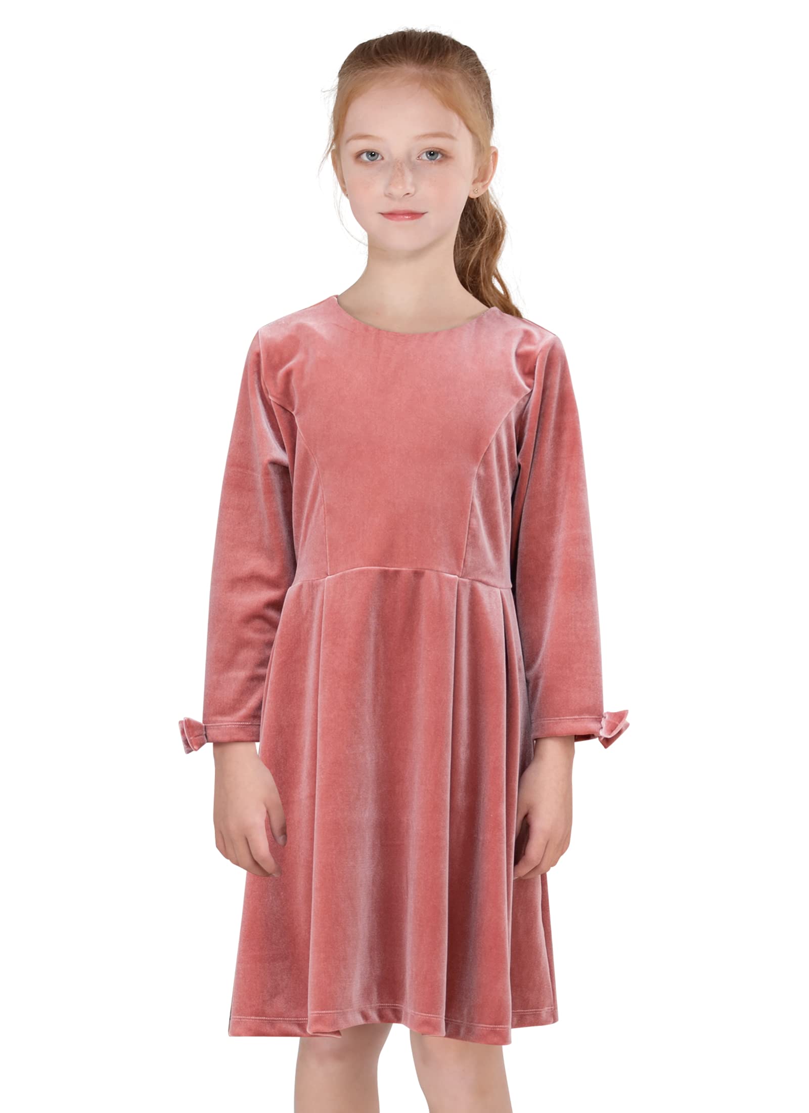 SOLOCOTEGirls Casual Velvet Dress Long-Sleeve Elegant Formal Party Spring Fall Dress