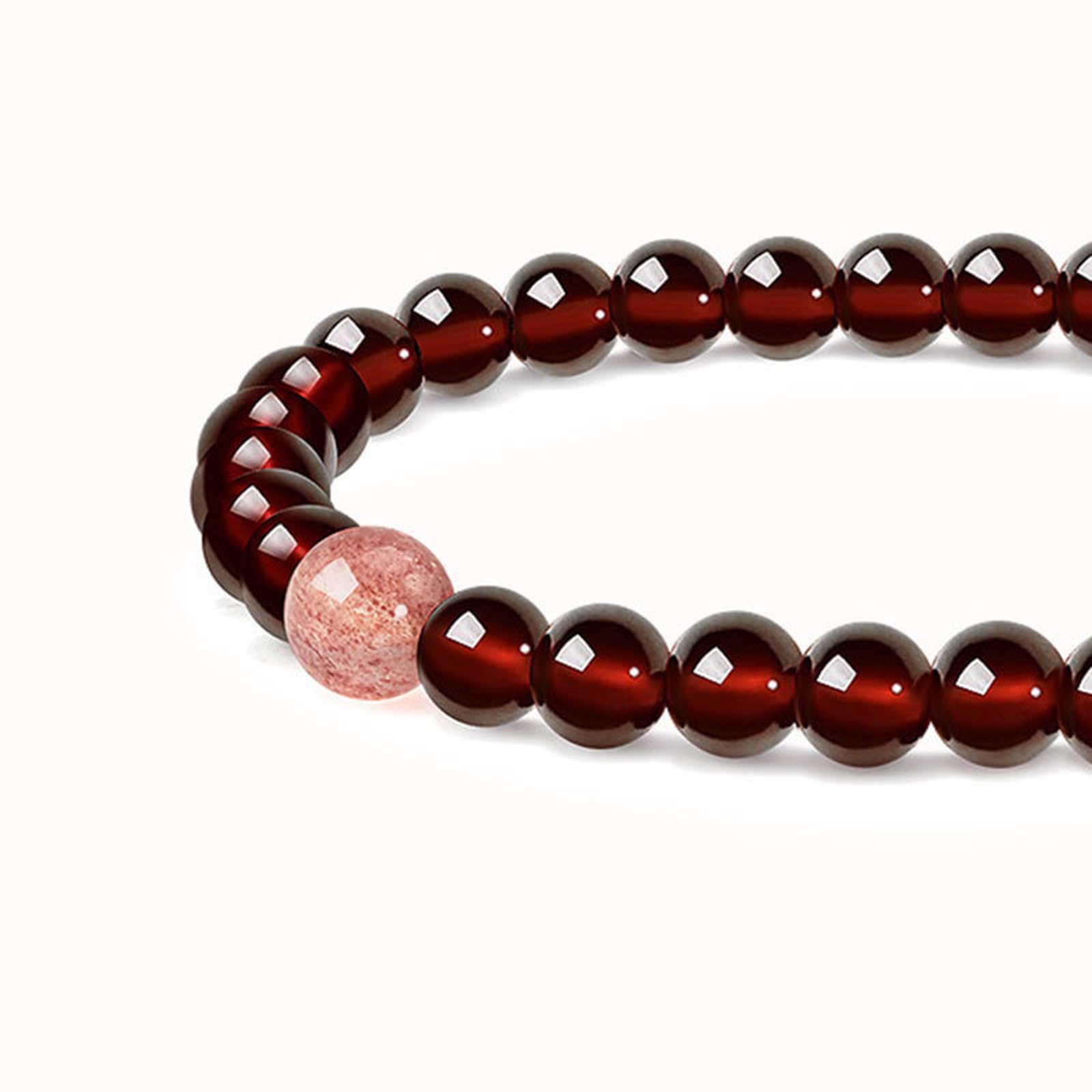 Bracciale Elastico a Giro Singolo in Granato Rosso Naturale (5 mm) | Gioielli di guarigione energetica di messa a terra, braccialetto unisex con perlina di accento di cristallo rosa fragola