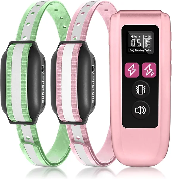 Peture Dog Training Collar for 2 Dogs, 3300Ft 4 in 1 Shock Collar with Beep, Vibration, Static & Boost Staic, IPX7 Waterproof Training Collar with Remote, Muti-Color Shock Collar for Medium Large Dogs