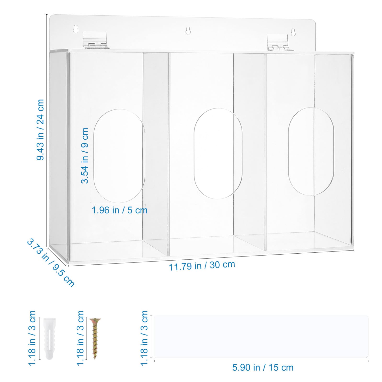 Dispenser da Parete 3 Scomparti in Acrilico per Guanti e Mascherine Organizer per Guanti da Laboratorio Contenitore Trasparente per Mantenere Ordinati